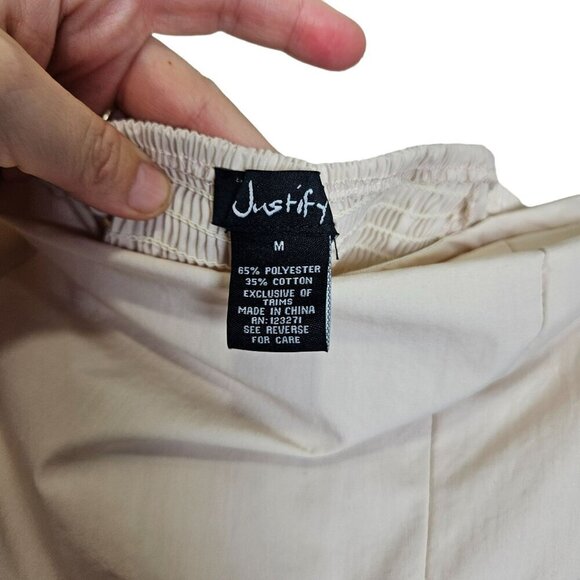 Justify Womens Cargo Jumpsuit With Shirred Smocked Back & Pockets Stone Cream - Picture 3 of 16